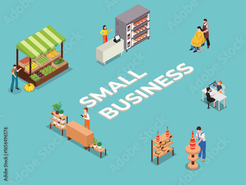 Small Business Isometric Icons Set 3d flat vector illustrations