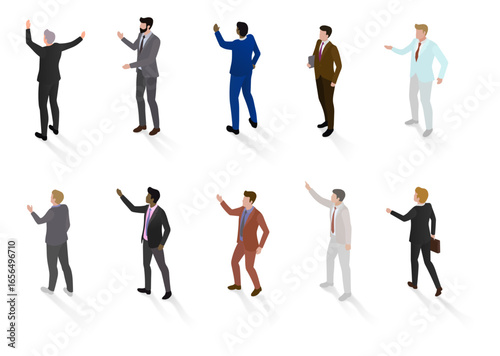 perspective of men in formal business attire in colorful vector illustration and png
