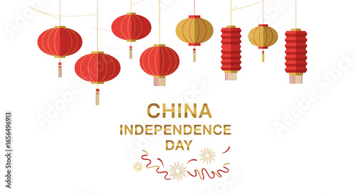 chinese lanterns vector illustration for independence day celebration flat design icon background