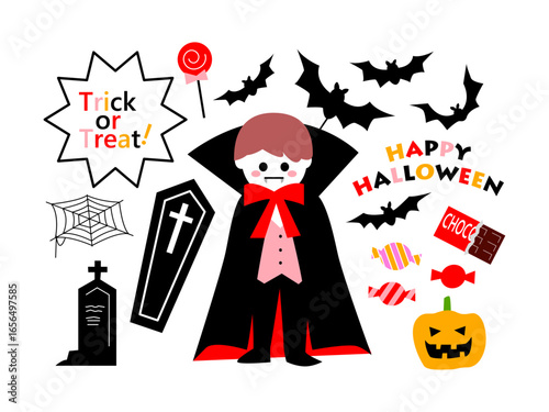 ハロウィン　かわいい子どもの仮装イラストセット