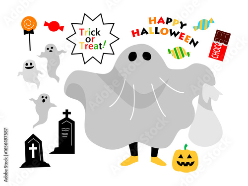 ハロウィン　かわいい子どもの仮装イラストセット