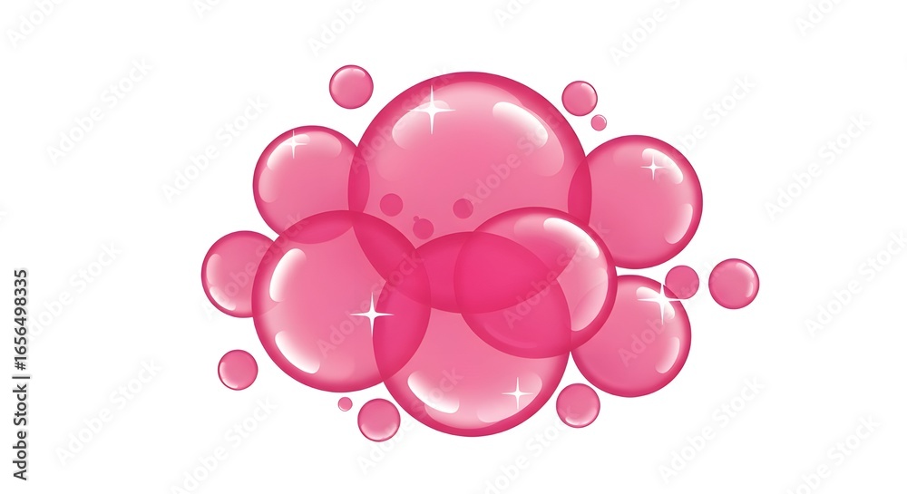 Fototapeta premium Lindas burbujas rosas en estilo de dibujos animados.
