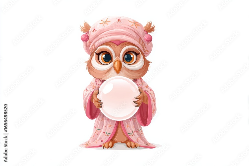 Fototapeta premium A wise owl gazes into a crystal ball, symbolizing deep knowledge, clairvoyance, mystery, and the unseen future.