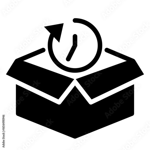 Black Box with Time Clock and Arrow Icon on White Background