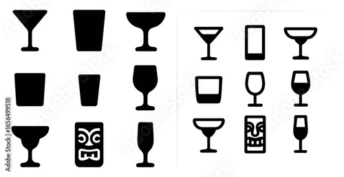 Bar and cocktail silhouette icons set – solid, filled, drink and beverage symbols