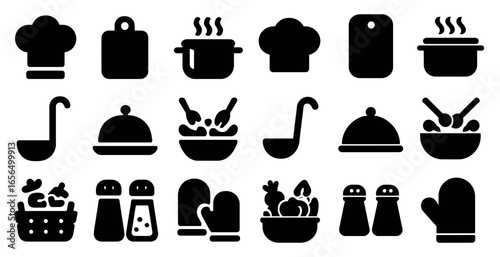 Culinary tools silhouette icons set – kitchen items, cooking utensils, food preparation