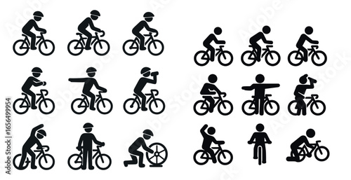 Cycling activities silhouette icons set – biking, rider, exercise symbols