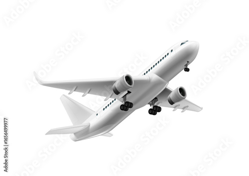 3D White Glossy Commercial Jet Airplane In The Sky