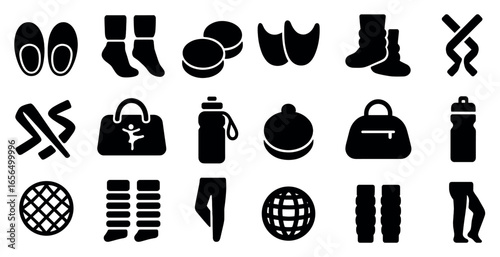 Dance and fitness silhouette icons set – filled, solid, workout and exercise symbols