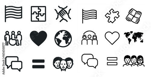 Diversity and inclusion icons set – outline, linear, community and unity symbols