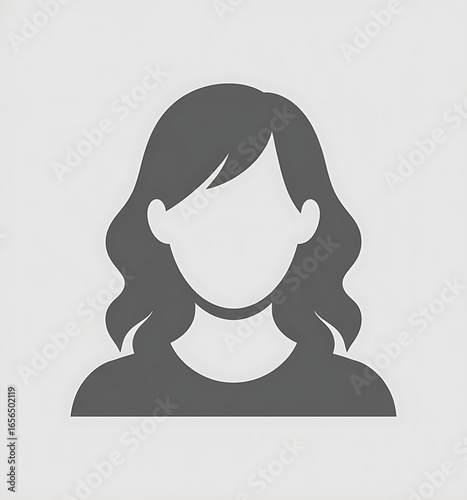 Stylized silhouette of a woman with wavy hair and a simple collar
