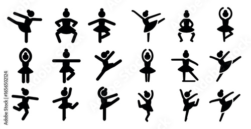 Dance and ballet silhouette icons set – solid, filled, performance and movement symbols