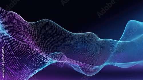 Abstract digital particles flowing in vibrant purple and blue hues