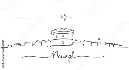 Nenagh Skyline with Plane, Travel, and Illustration.