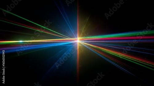 A vibrant lightburst with multicolored streaks in red, blue, green,