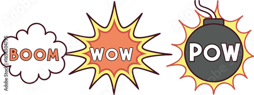 Comic explosion words boom wow pow vector