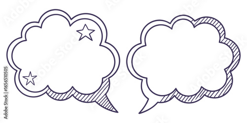 Hand drawn speech bubbles with stars and shading dialog
