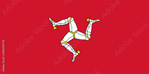 The flag features a triskelion symbol with three armored legs, set against a bright red background. This emblem represents the Isle of Man rich cultural heritage and identity.