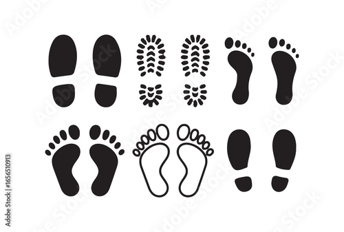Up footprint trail of human. Foot imprint, footsteps icon collection. Human footprints silhouette Barefoot. Victor illustration eps10