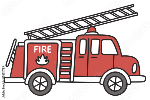 Red fire truck with ladder extended