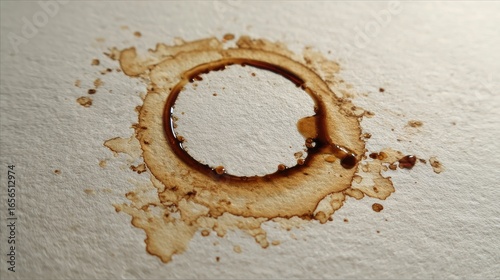 Coffee stain circle on paper, spills, background texture