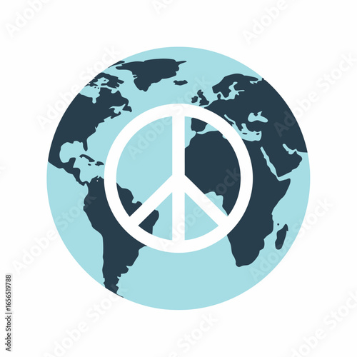 Flat vector earth with peace symbol overlay