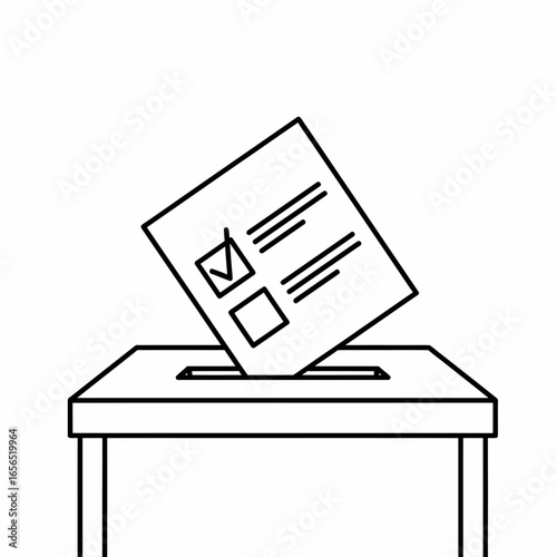Line art drawing of a ballot paper being placed into a ballot box