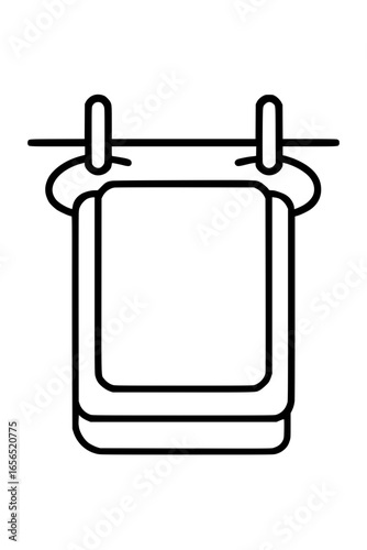 Towel hanging on a clothesline with clothespins line icon
