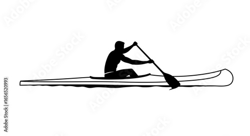 Silhouette of person canoeing with paddle vector image for water sports and outdoor adventure activities -