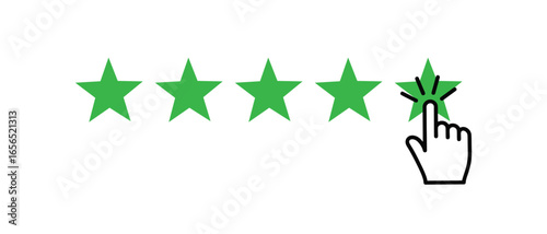 Vector art of hand clicking on the fifth star to give a five star rating