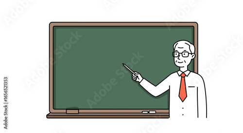Illustration of a teacher with chalkboard for education presentation and classroom teaching and learning lesson -