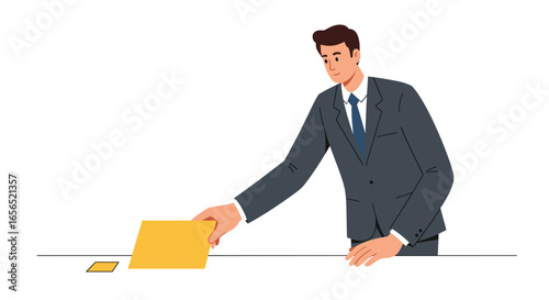 Man in suit casting vote in election illustration for democracy and civic participation campaign poster design -