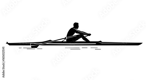 Silhouette of rower in scull boat on water rowing sport single scull rowing athlete rowing competition -