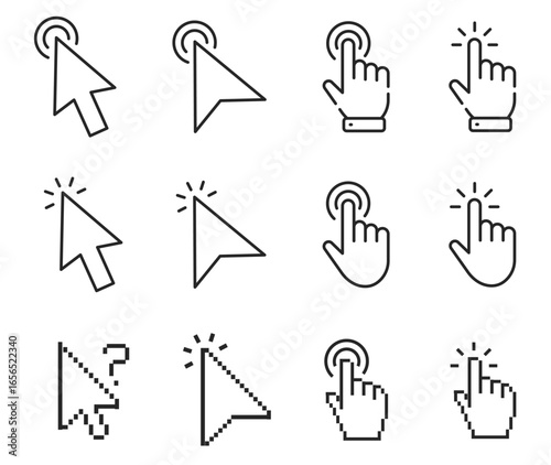 Cursors mouse icons click set Editable stroke	
