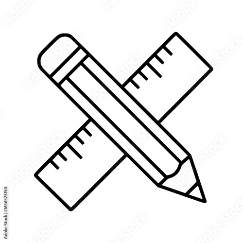 A minimalist pencil and ruler line icon symbolizing creativity, measurement, and design