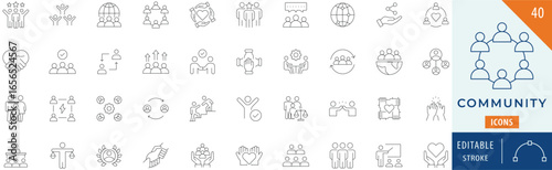 Community icon collection set. Editable stroke.