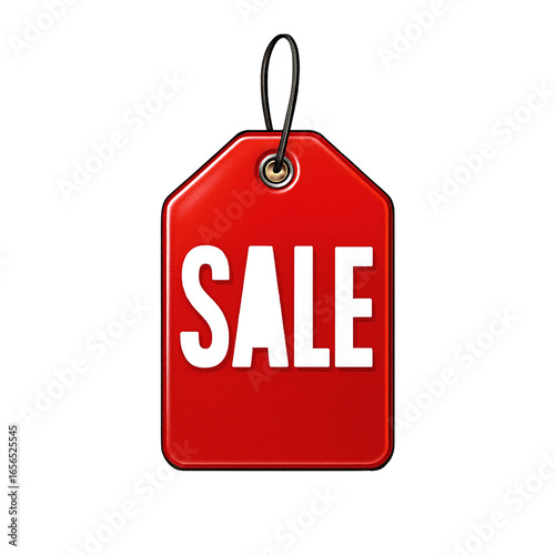 Announcing a vibrant red SALE tag showcasing great discounts and amazing on transparent background