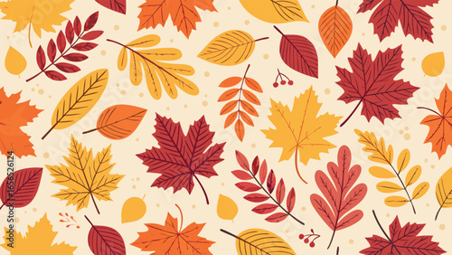 Colorful Autumn Leaves Pattern with Various Shapes and Hues