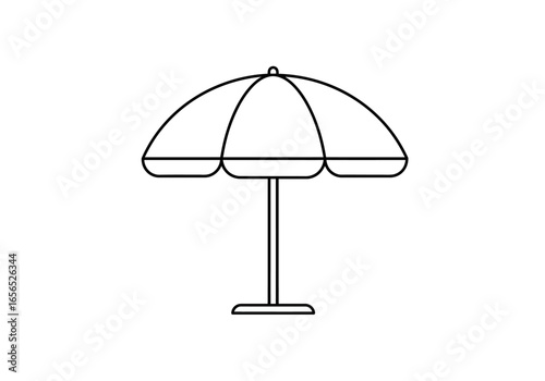 A line drawing of a beach umbrella complete with a center pole and round base