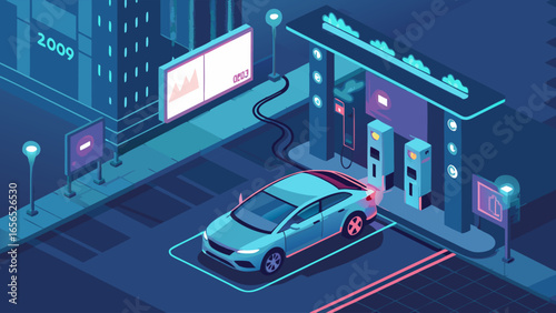 Futuristic Electric Car at a Modern Charging Station