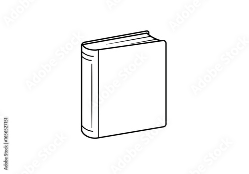 Line drawing of a closed hardcover book showing cover and spine