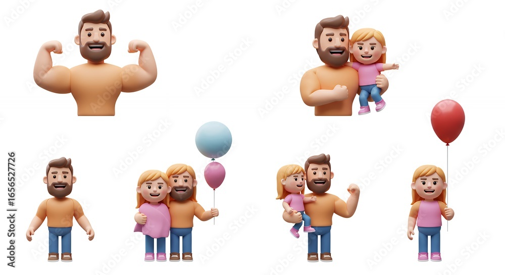 Fototapeta premium Cartoon gay couple with children illustration