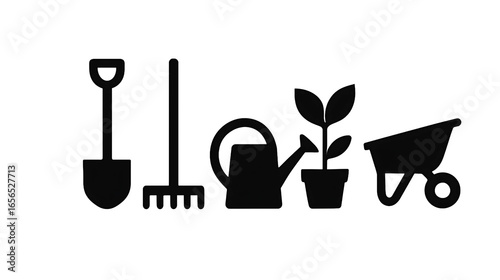 Gardening tools ready for spring planting and nurturing new growth on transparent background