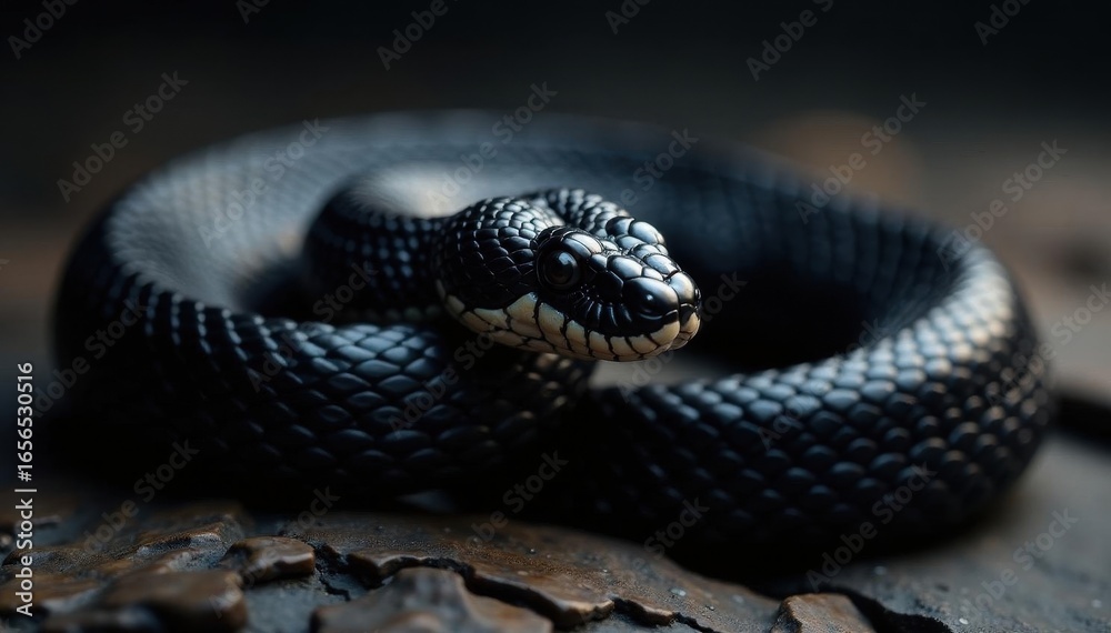 Naklejka premium Elegant black snakeskin, fine grain, rich sheen, exotic, animal print