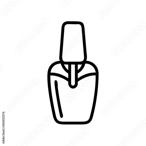 Illustration of a nail polish bottle with a brush applicator in a simple outline style design element