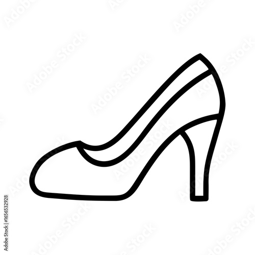 Illustration of a high heel shoe with a pointed toe and a thin heel in a simple outline style design