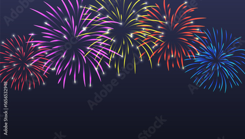 Many Colorful Exploding Fireworks In The Night Sky