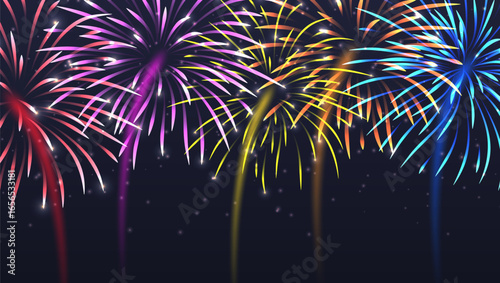Many Colorful Exploding Fireworks In The Night Sky