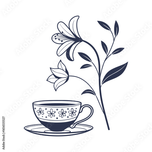 Silhouette of a flower in a teacup shaped pot minimal icon