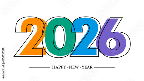 2D Numbers Happy New Year 2026 Template On White